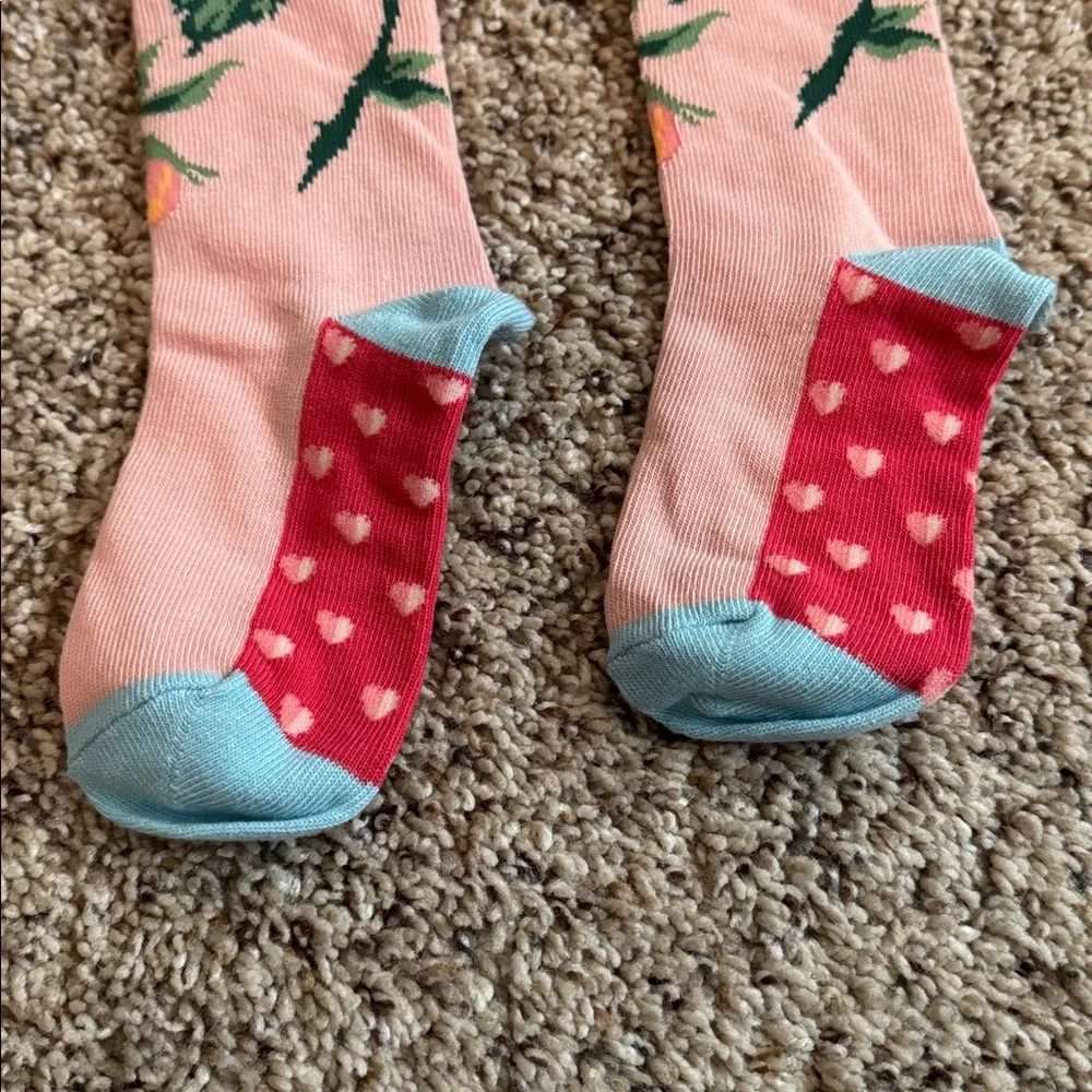 Matilda Jane Pink Floral Knee-High Socks with Blue Trim  “Skip to My Lou” Small